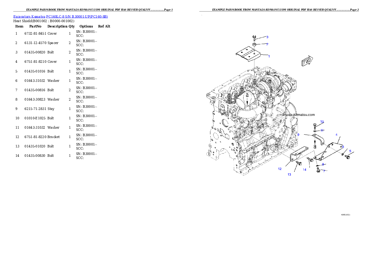 PC160LC-8 S/N B30001-UP Partsbook