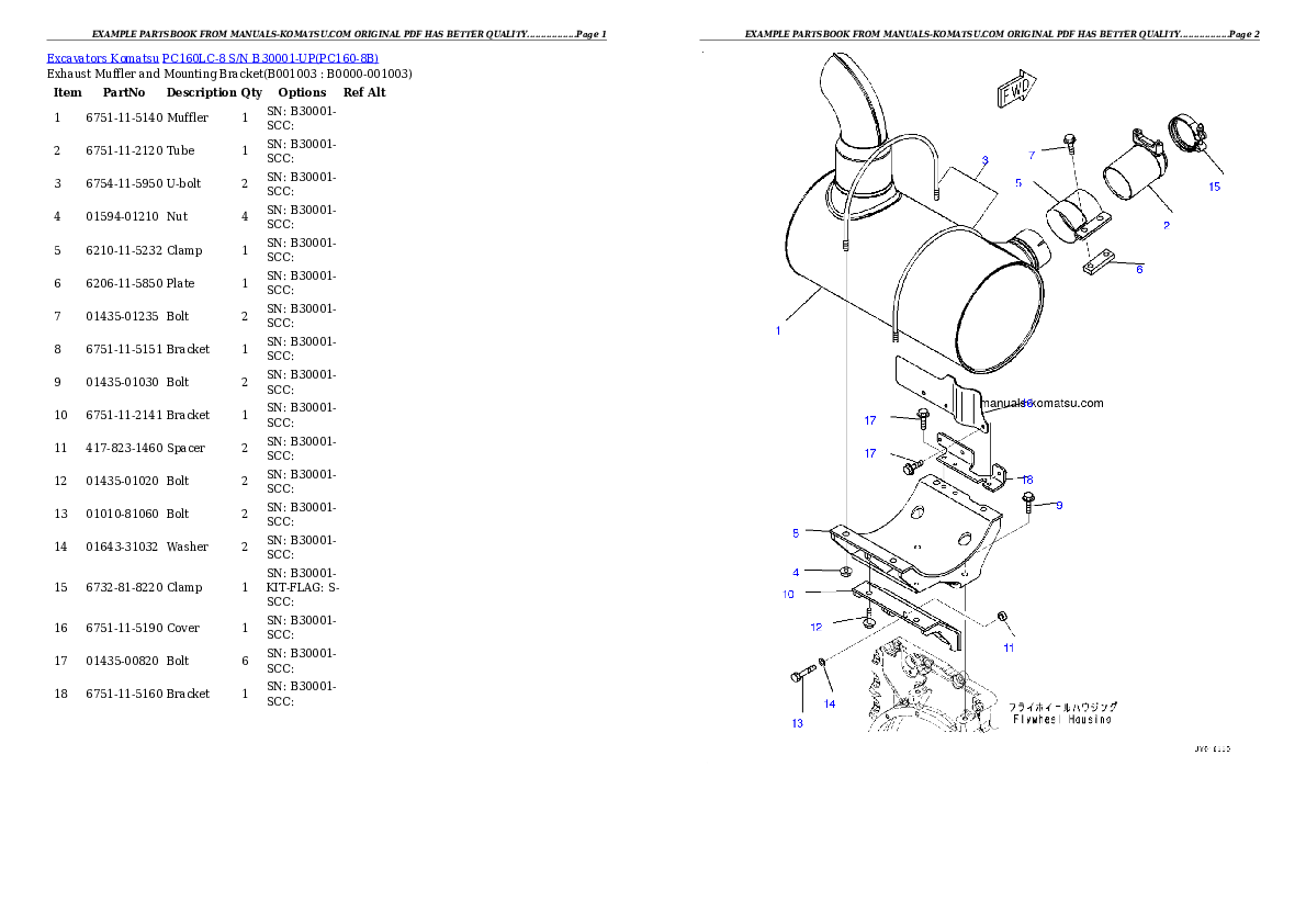 PC160LC-8 S/N B30001-UP Partsbook