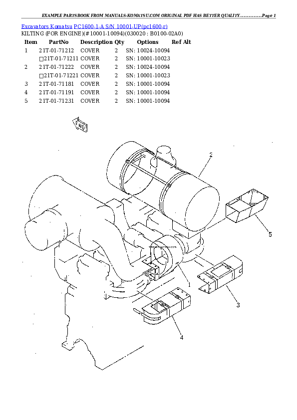 PC1600-1-A S/N 10001-UP Partsbook