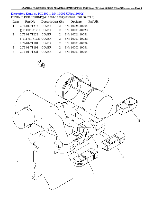 PC1600-1 S/N 10001-UP Partsbook