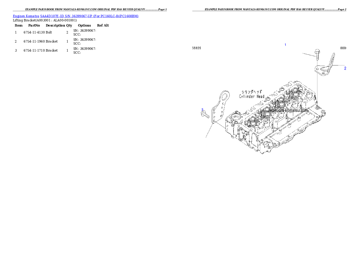 SAA4D107E-1D S/N 36399067-UP (For PC160LC-8) Partsbook