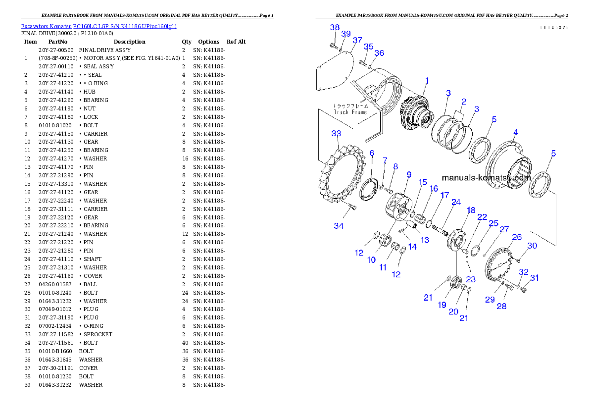 PC160LC-LGP S/N K41186-UP Partsbook