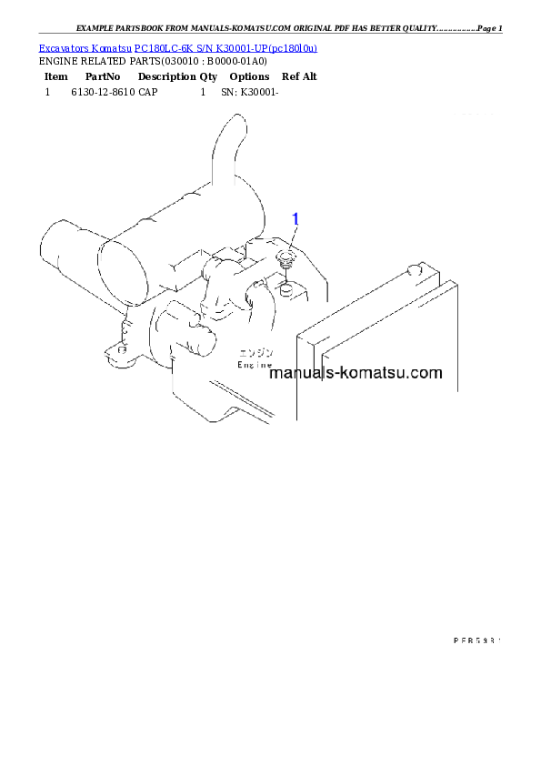 PC180LC-6K S/N K30001-UP Partsbook
