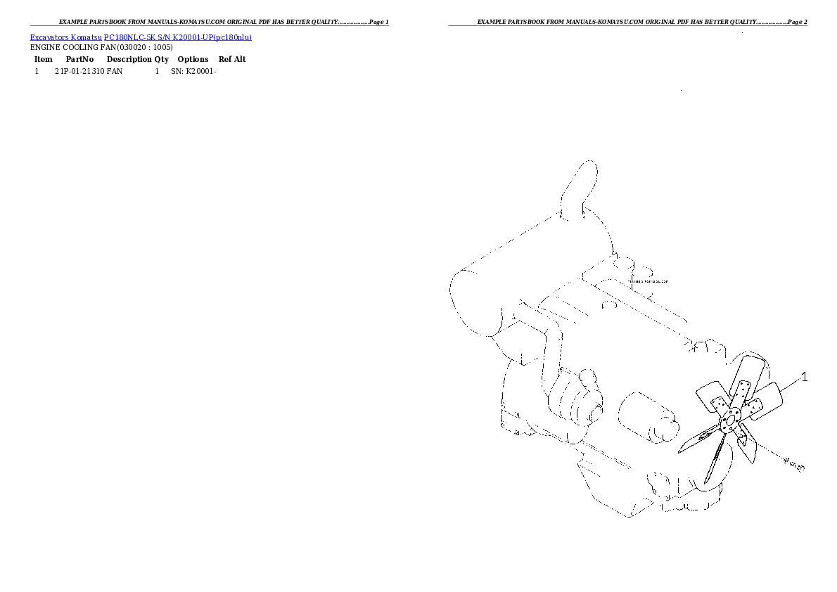 PC180NLC-5K S/N K20001-UP Partsbook