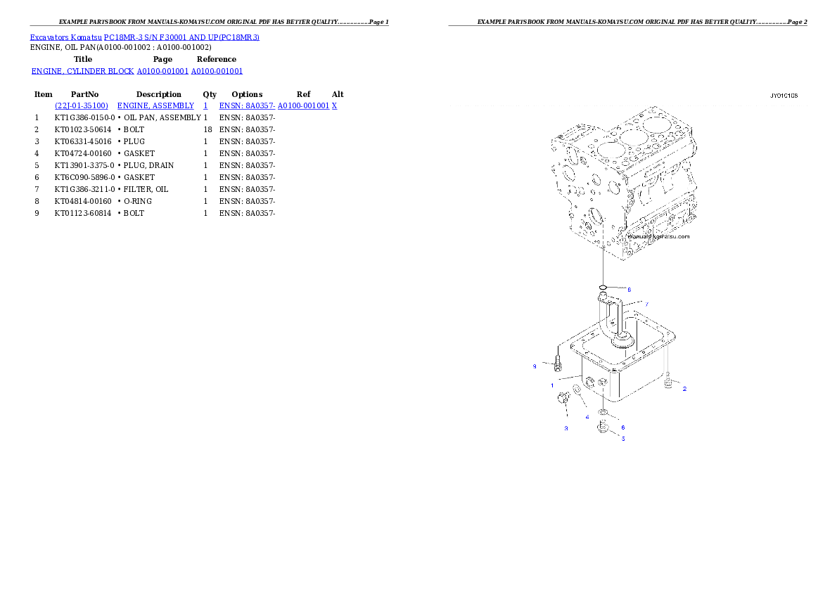 PC18MR-3 S/N F30001 AND UP Partsbook