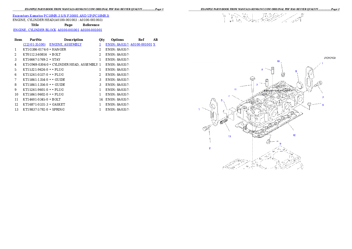 PC18MR-3 S/N F30001 AND UP Partsbook