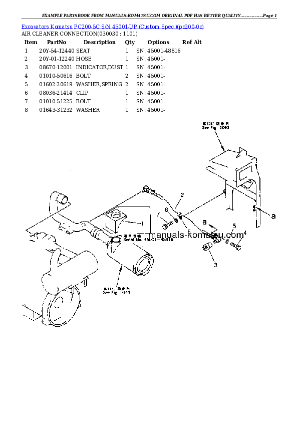 PC200-5C S/N 45001-UP (Custom Spec.) Partsbook