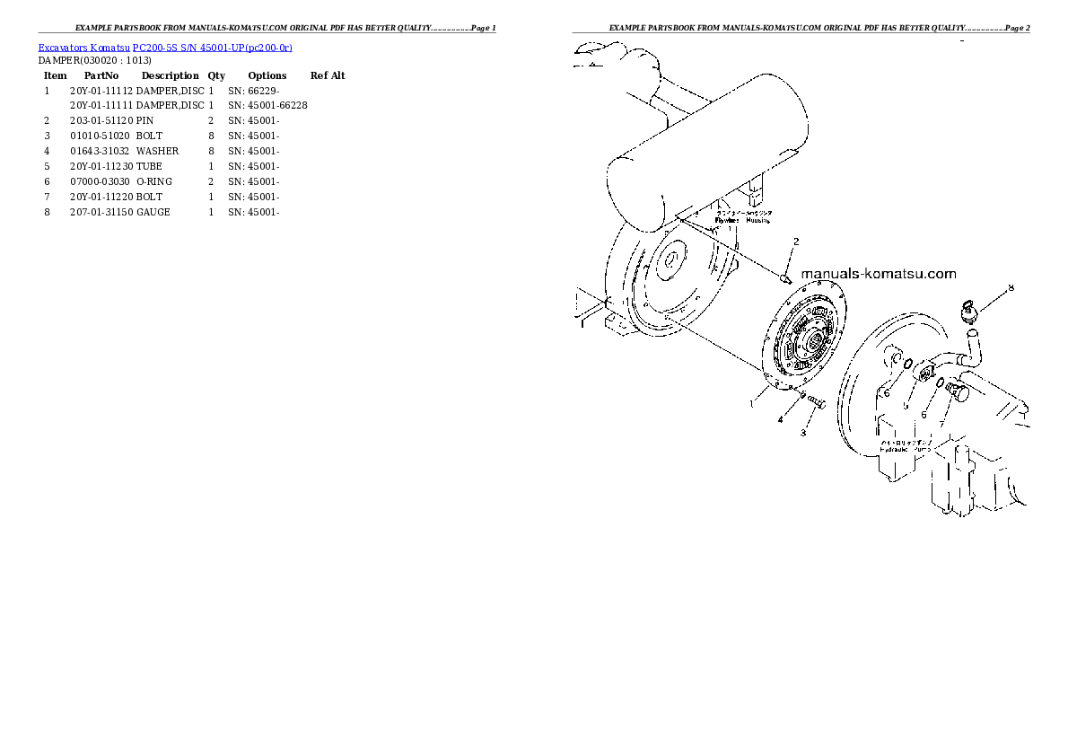 PC200-5S S/N 45001-UP Partsbook