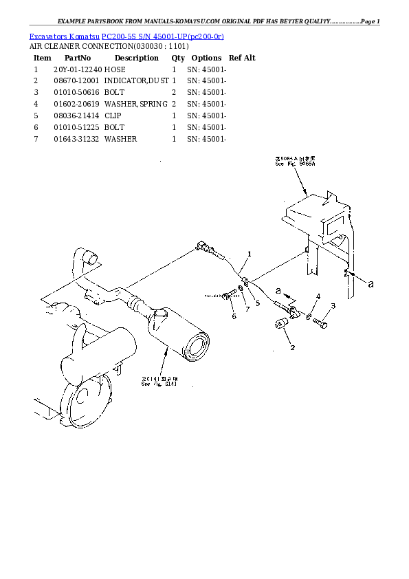 PC200-5S S/N 45001-UP Partsbook