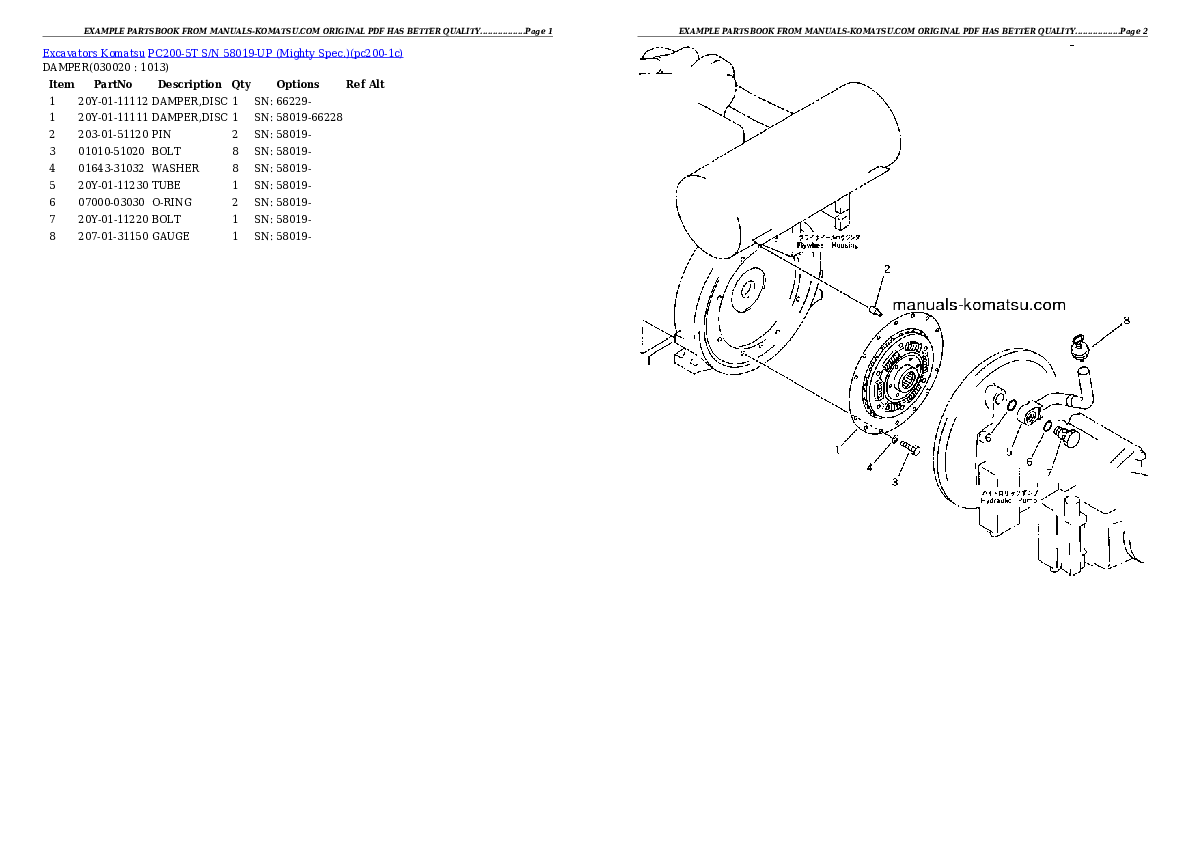 PC200-5T S/N 58019-UP (Mighty Spec.) Partsbook