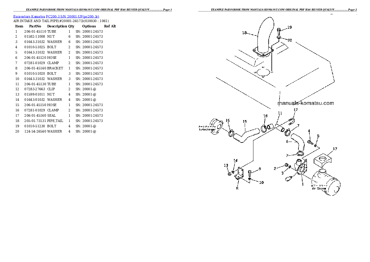 PC200-3 S/N 20001-UP Partsbook