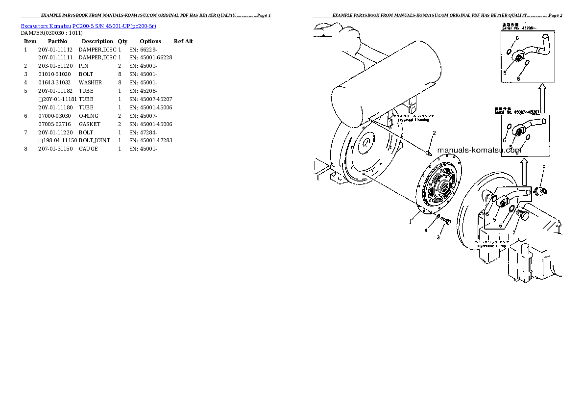 PC200-5 S/N 45001-UP Partsbook