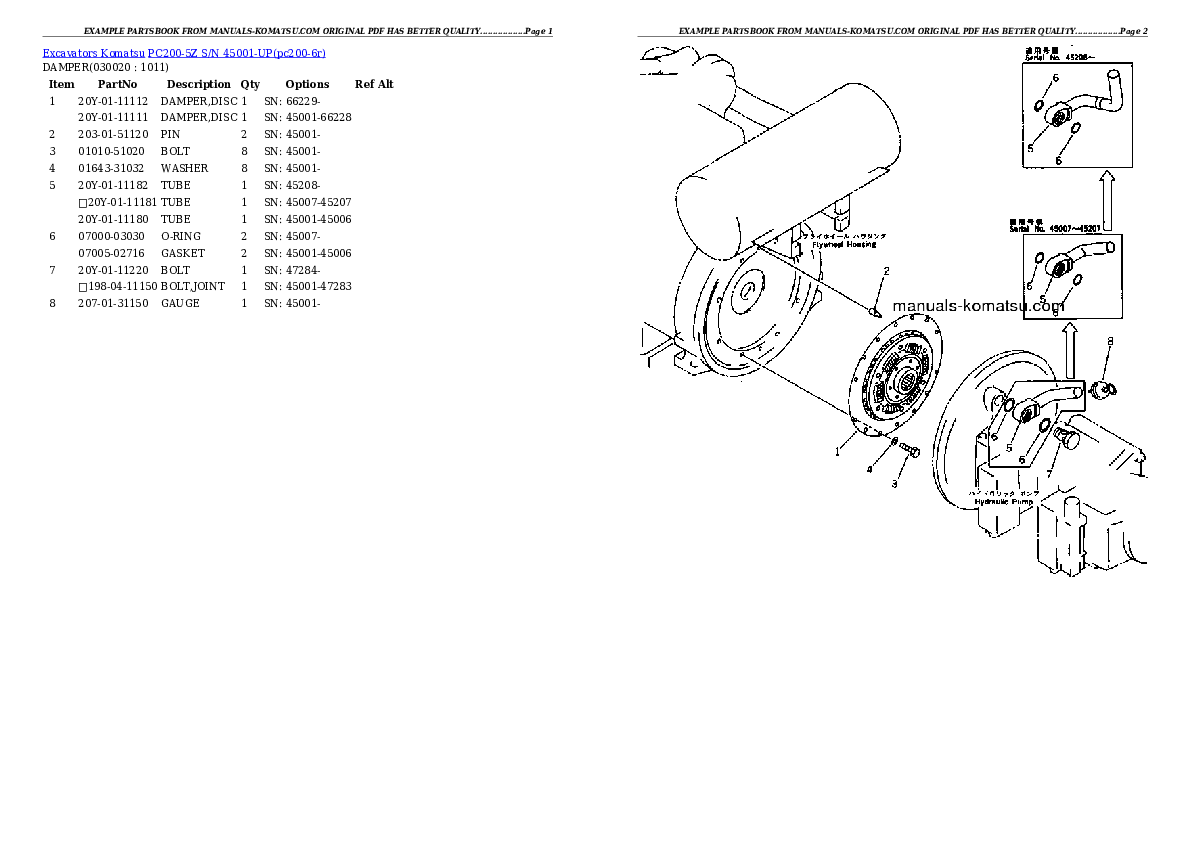 PC200-5Z S/N 45001-UP Partsbook