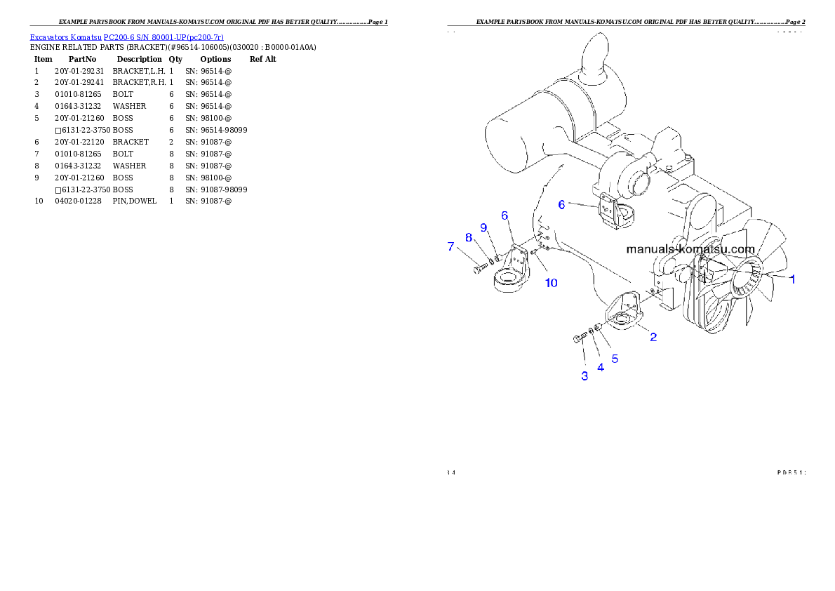 PC200-6 S/N 80001-UP Partsbook