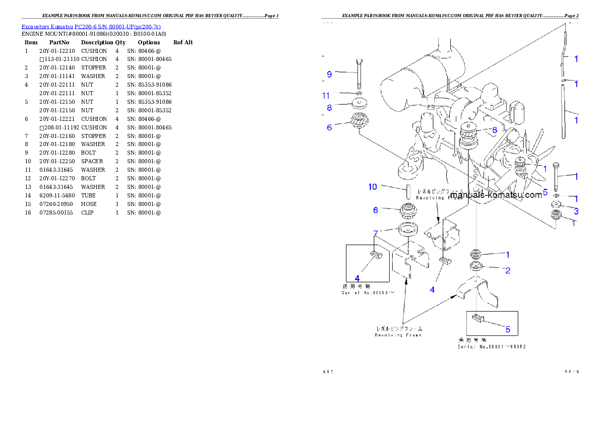 PC200-6 S/N 80001-UP Partsbook