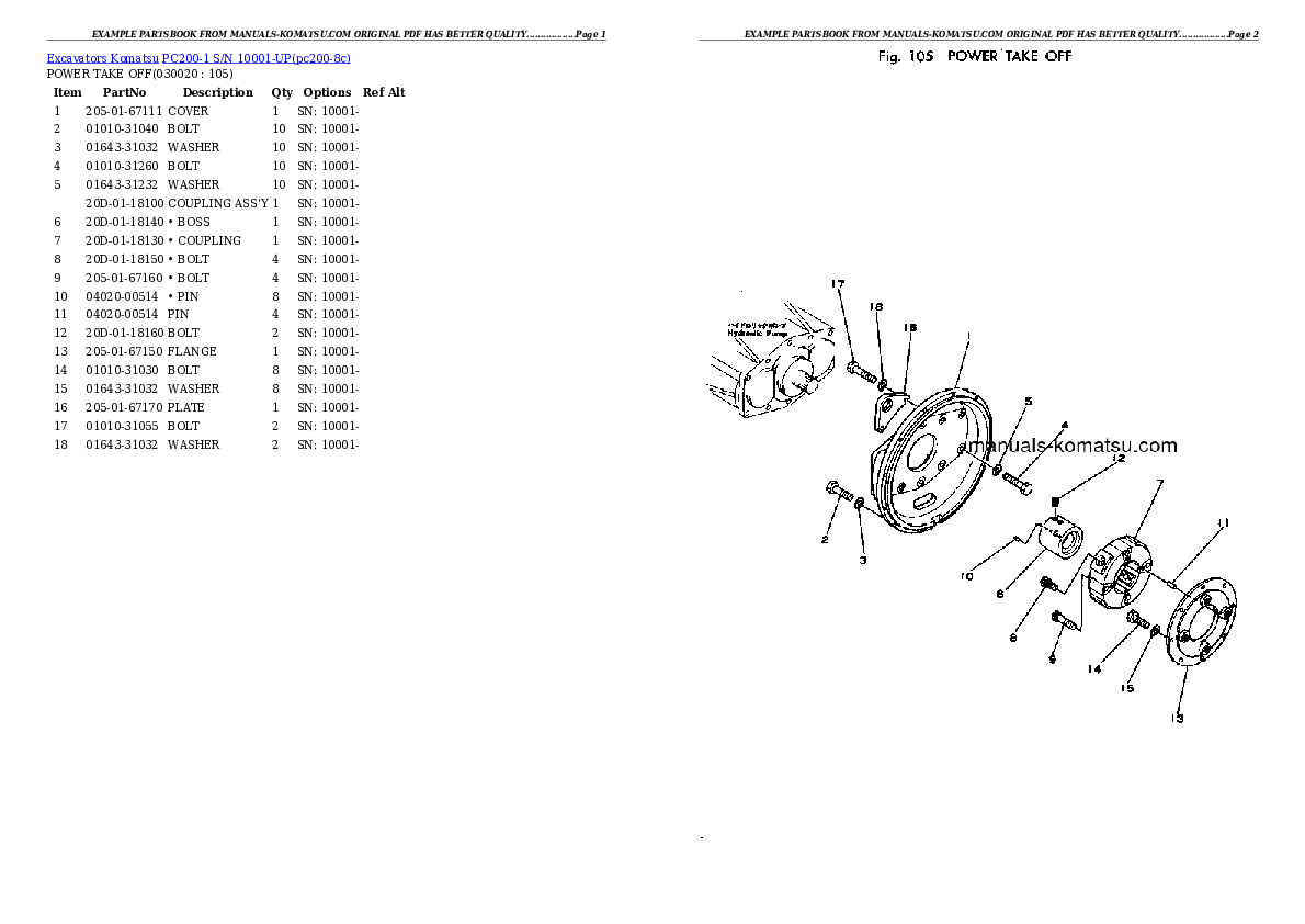 PC200-1 S/N 10001-UP Partsbook