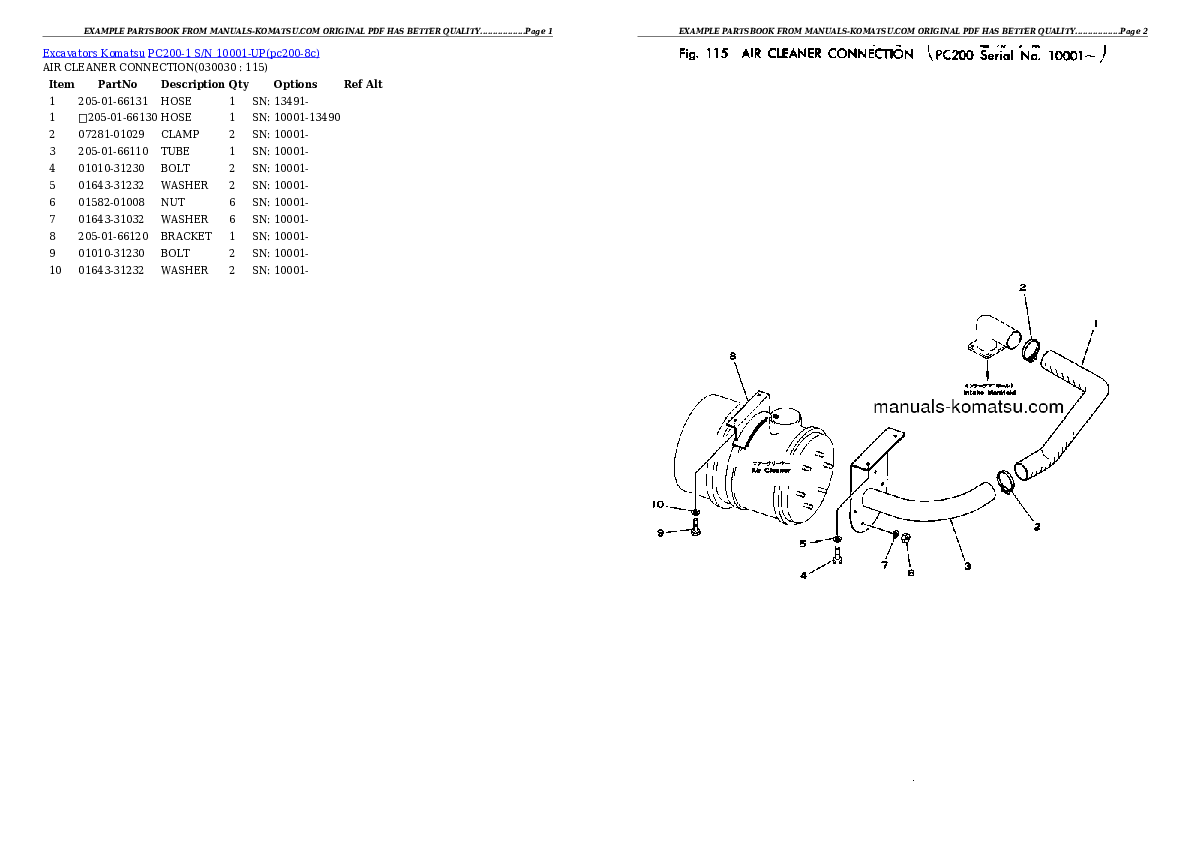 PC200-1 S/N 10001-UP Partsbook