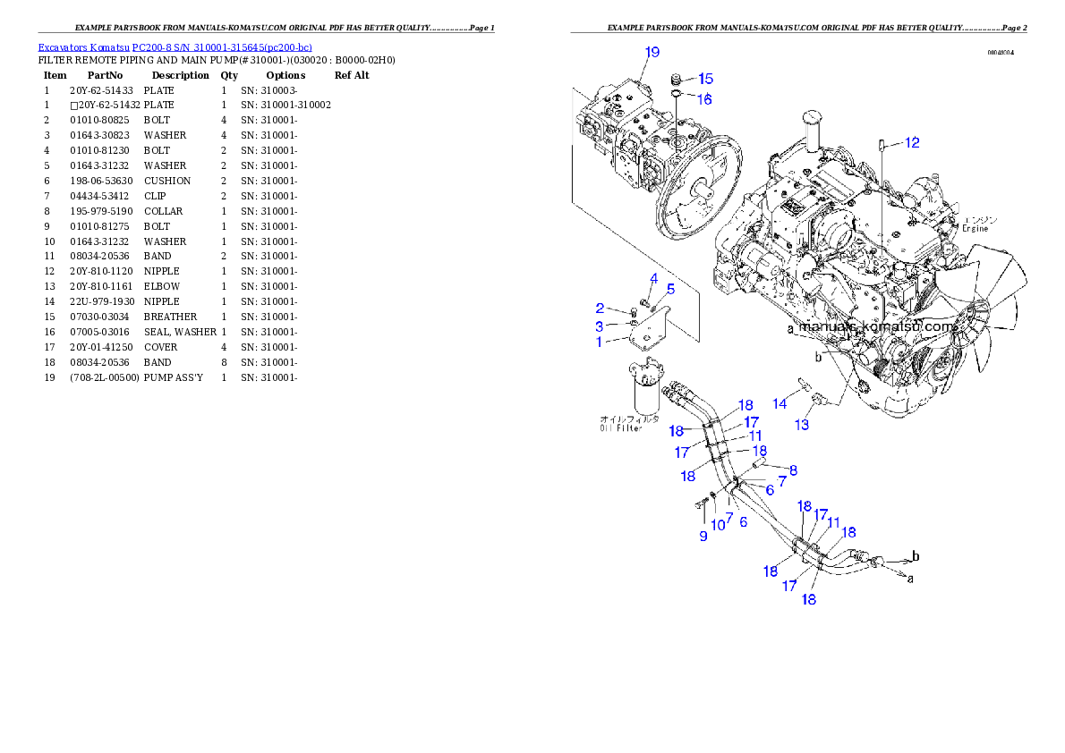 PC200-8 S/N 310001-315645 Partsbook