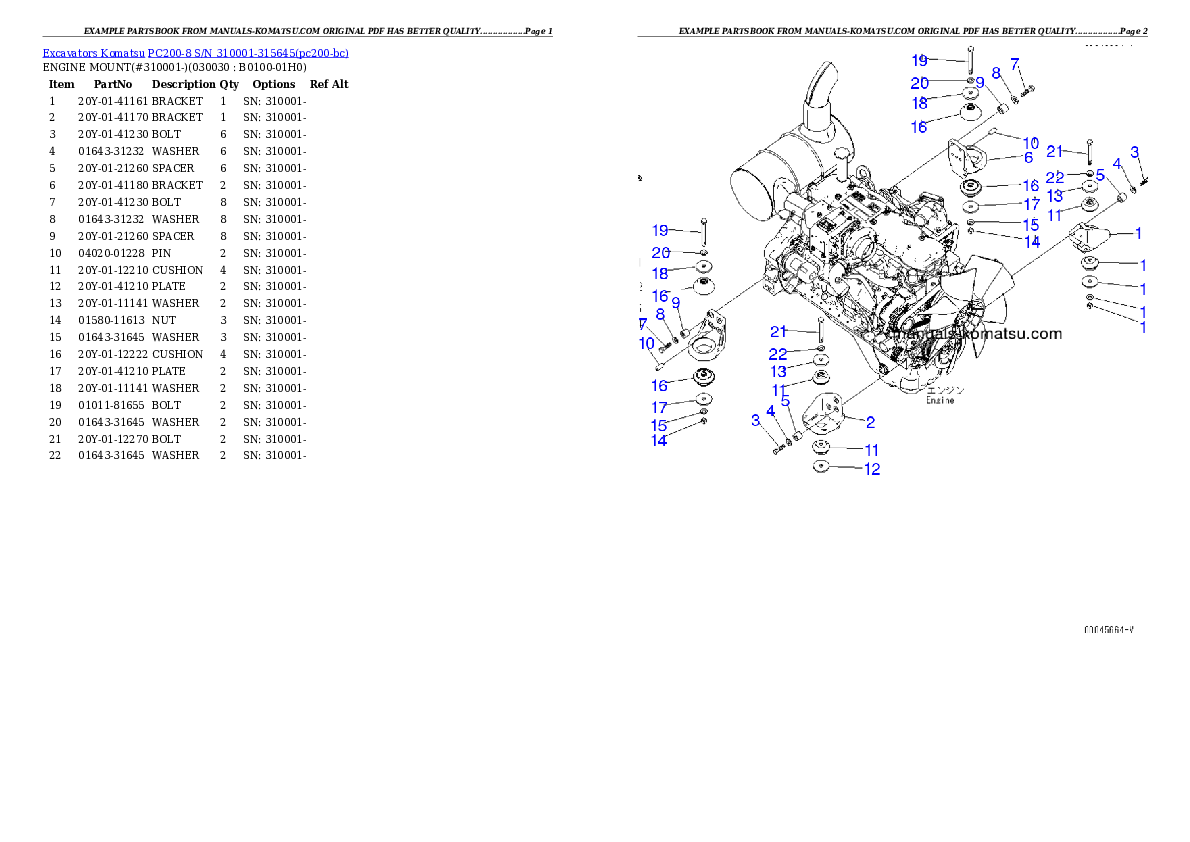 PC200-8 S/N 310001-315645 Partsbook