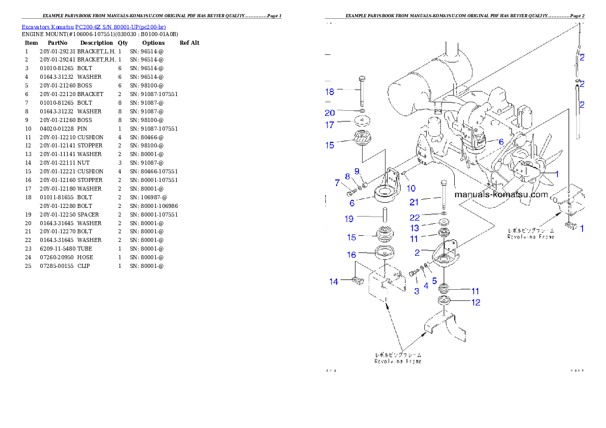 PC200-6Z S/N 80001-UP Partsbook