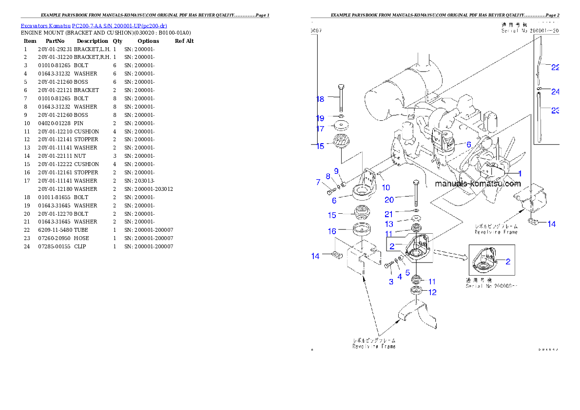 PC200-7-AA S/N 200001-UP Partsbook