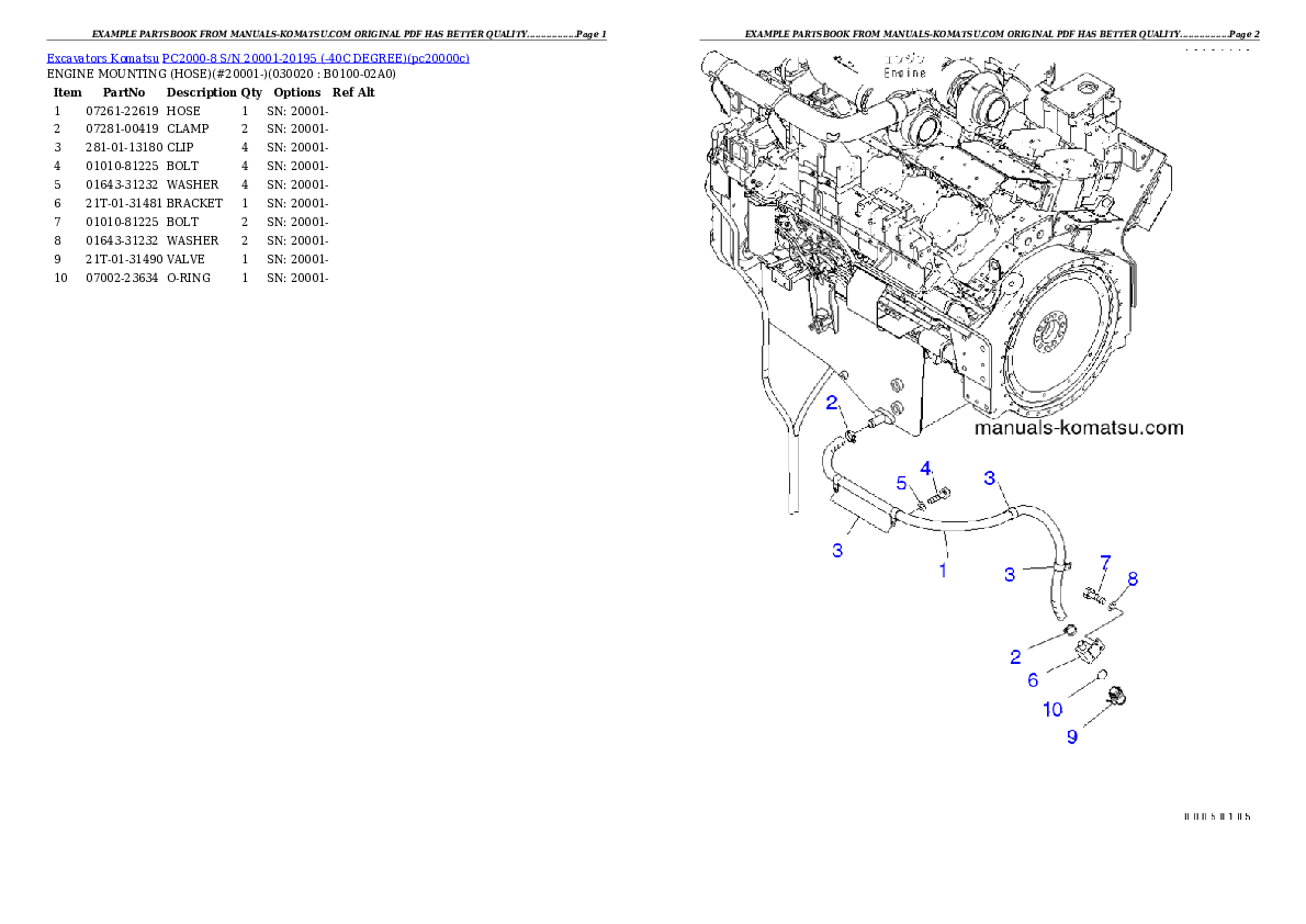 PC2000-8 S/N 20001-20195 (-40C DEGREE) Partsbook