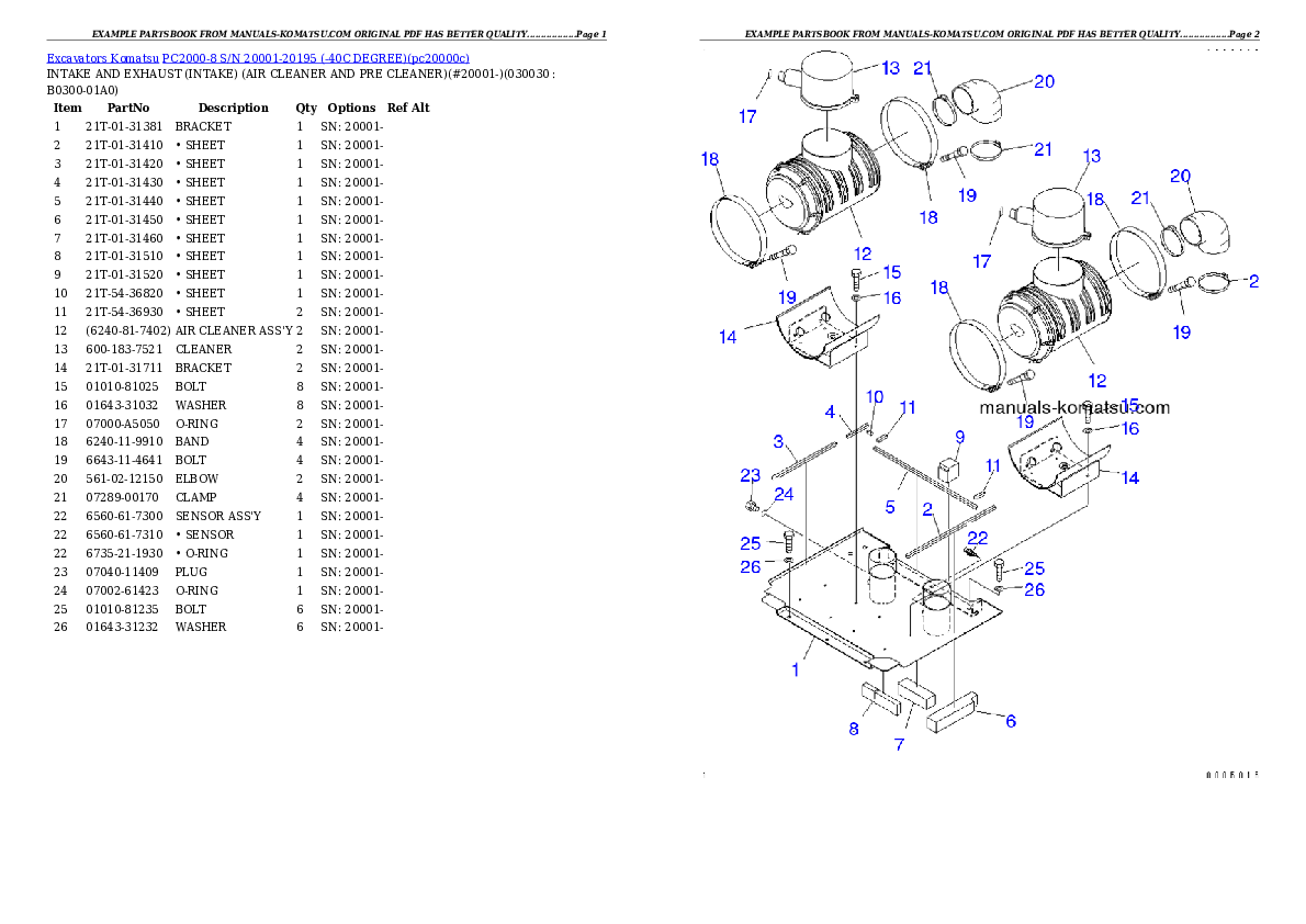 PC2000-8 S/N 20001-20195 (-40C DEGREE) Partsbook