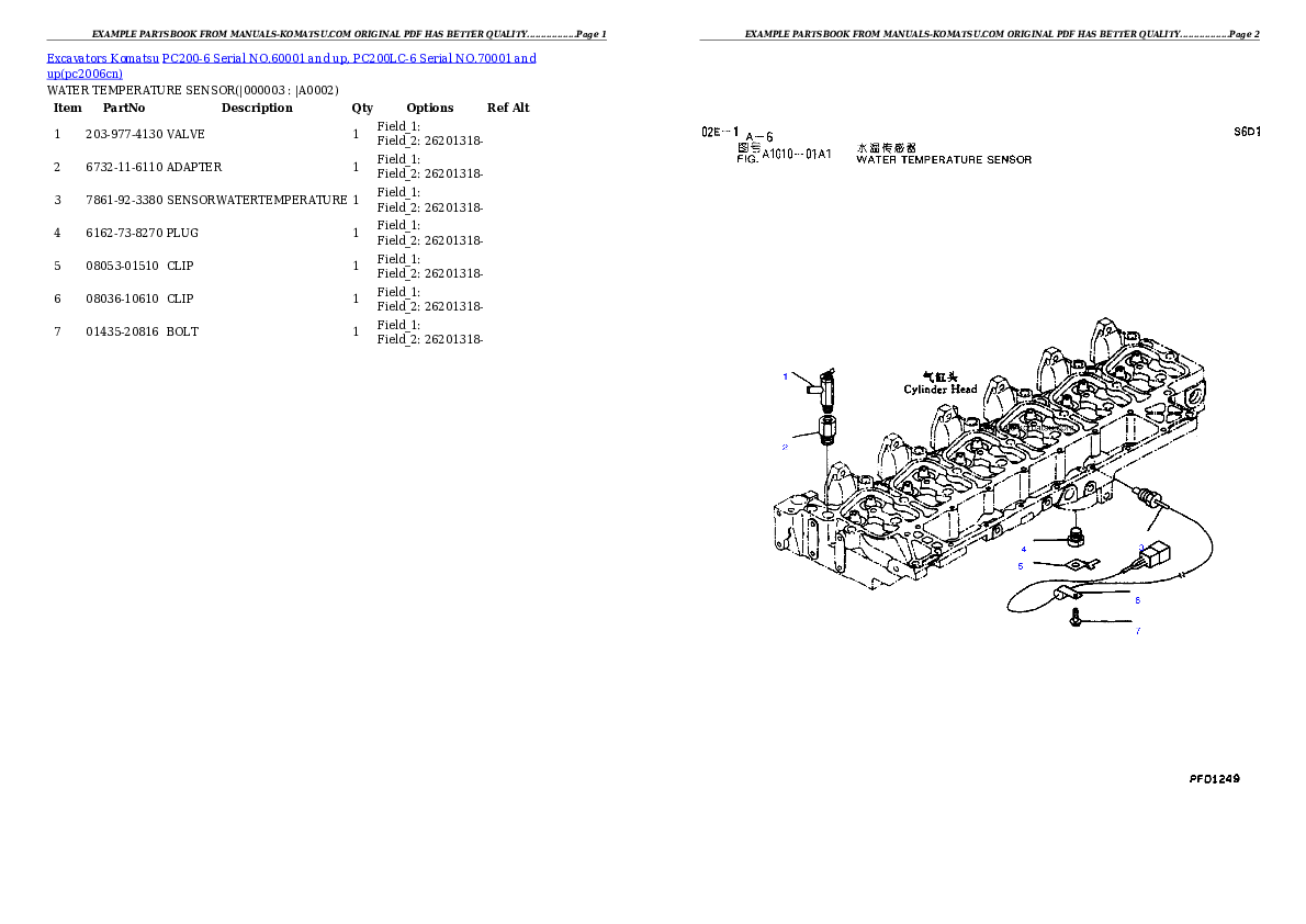 PC200-6 Serial NO.60001 and up, PC200LC-6 Serial NO.70001 and up Partsbook