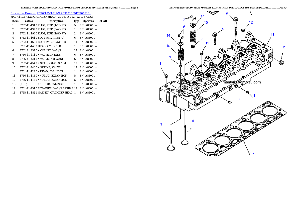 PC200LC-6LE S/N A83001-UP Partsbook