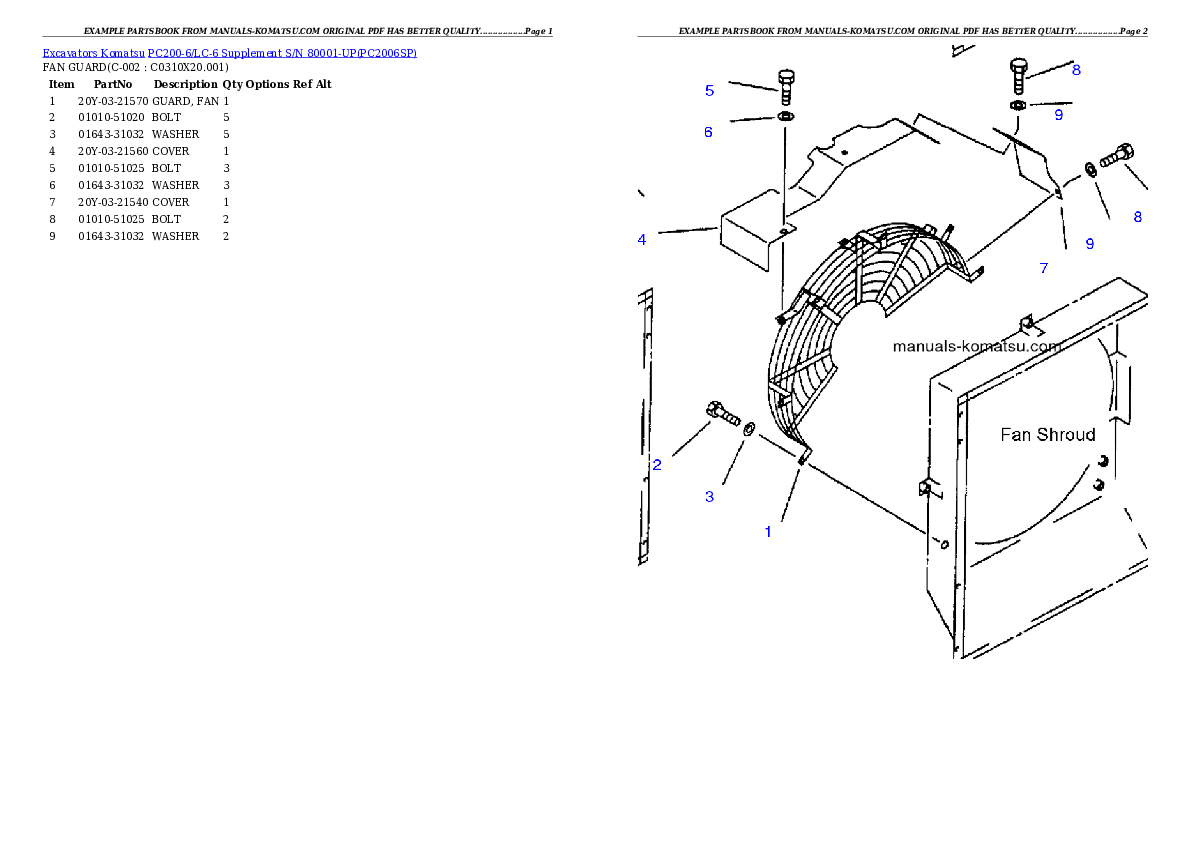 PC200-6/LC-6 Supplement S/N 80001-UP Partsbook