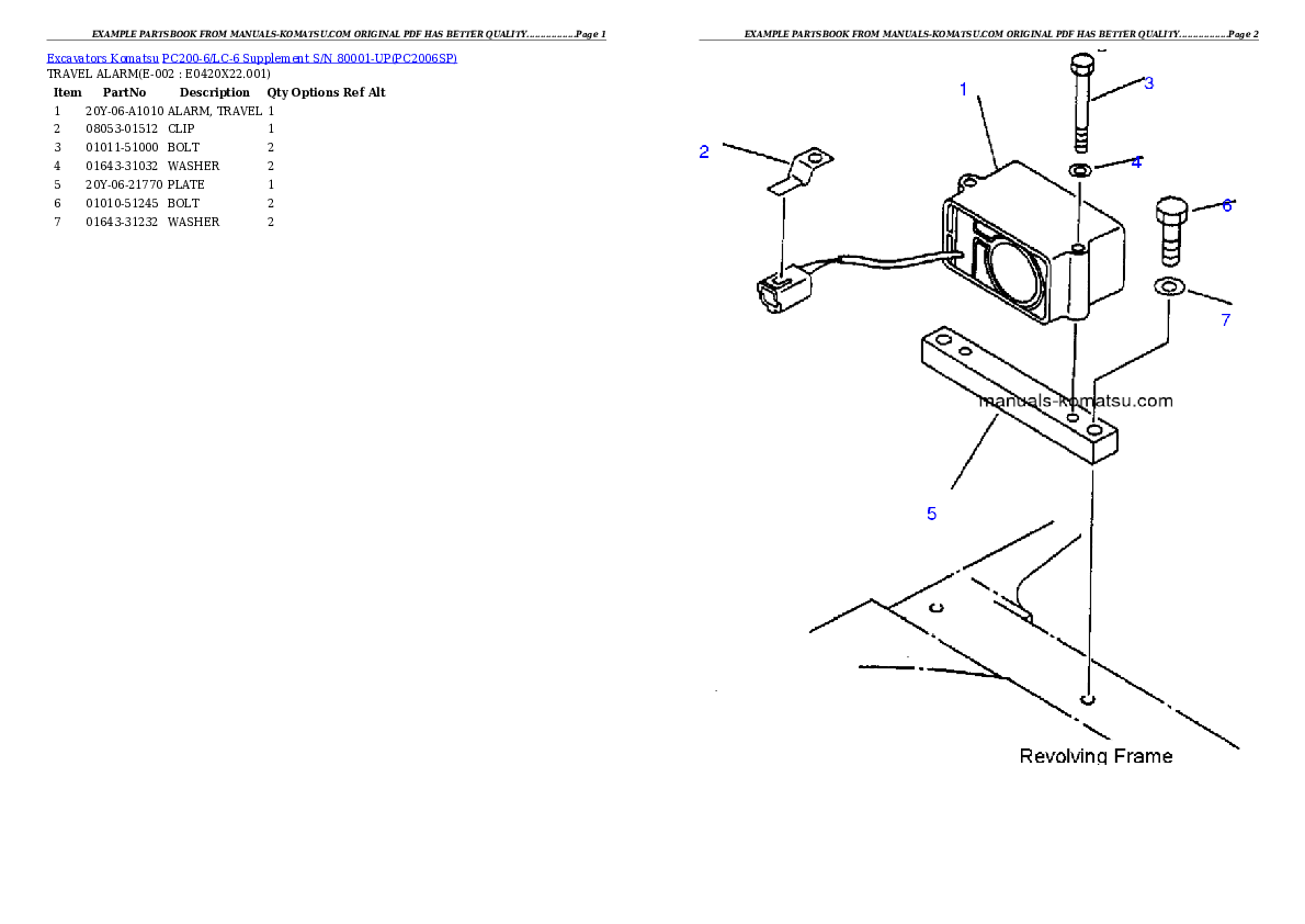 PC200-6/LC-6 Supplement S/N 80001-UP Partsbook