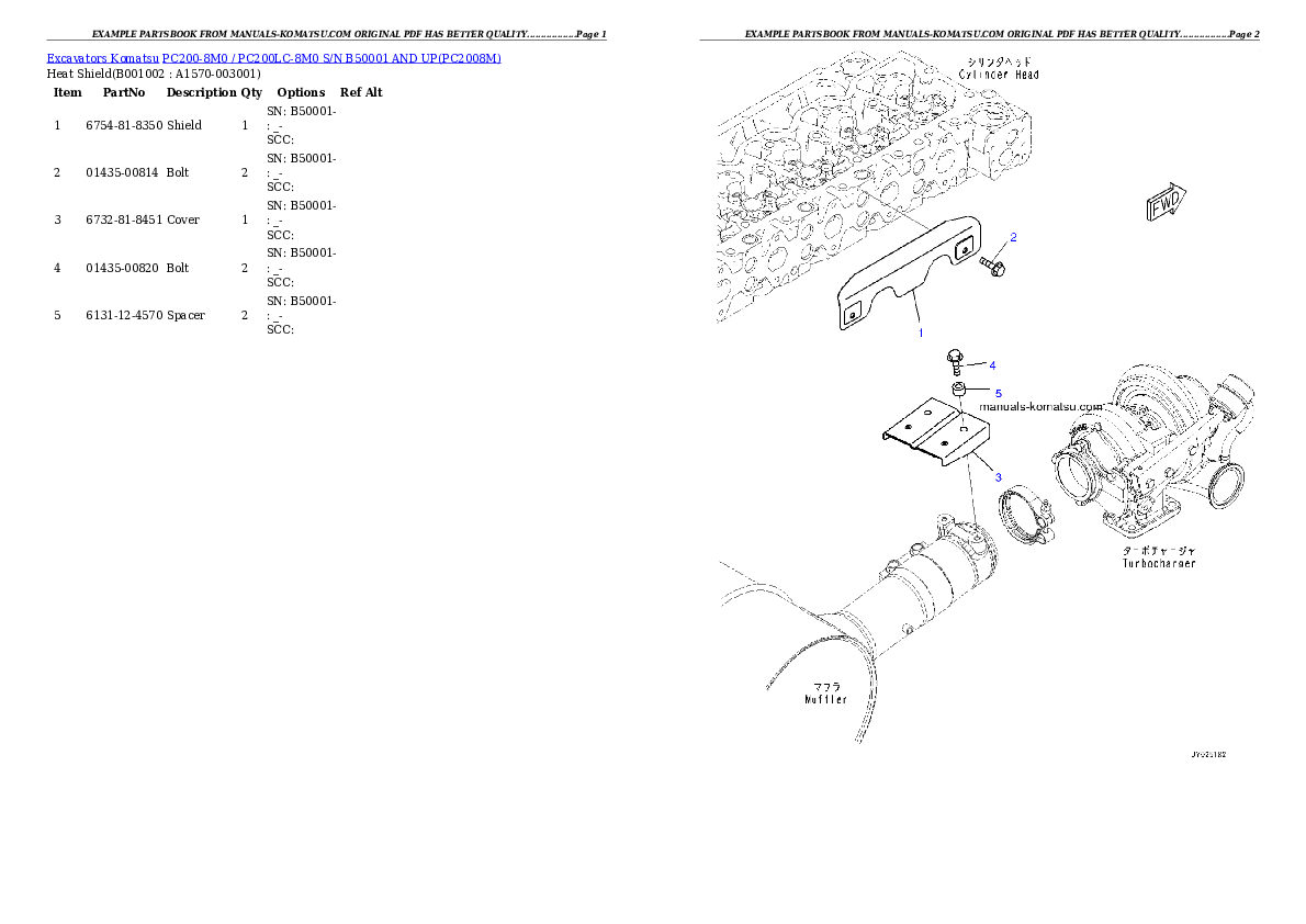 PC200-8M0 / PC200LC-8M0 S/N B50001 AND UP Partsbook