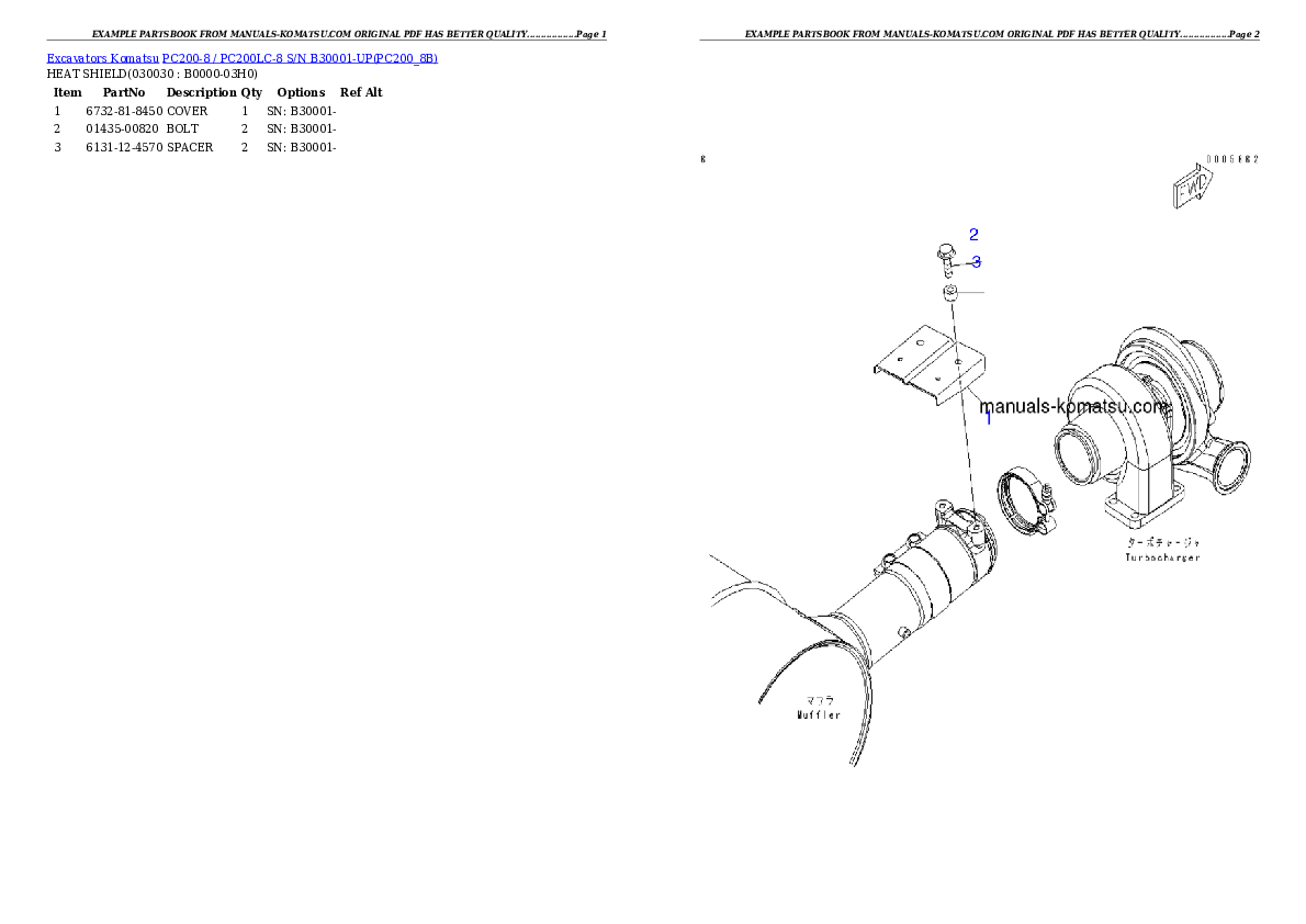 PC200-8 / PC200LC-8 S/N B30001-UP Partsbook