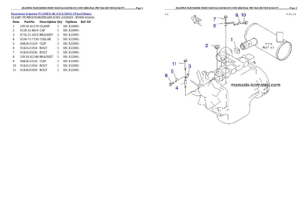 PC200EN-6K S/N K30001-UP Partsbook