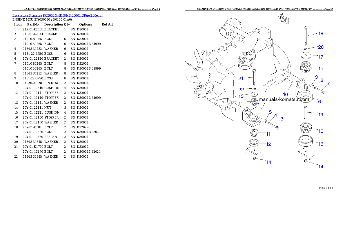 PC200EN-6K S/N K30001-UP Partsbook
