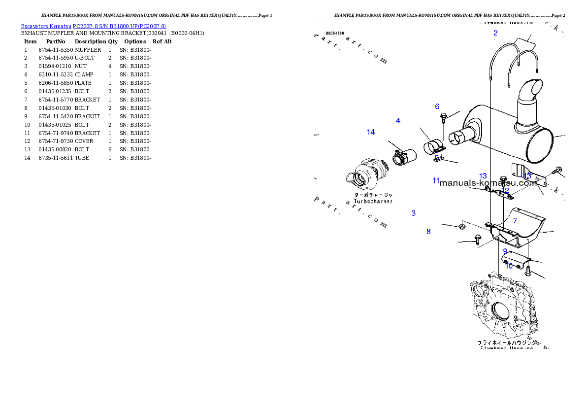 PC200F-8  S/N B31800-UP Partsbook