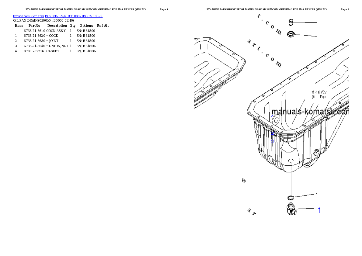 PC200F-8  S/N B31800-UP Partsbook