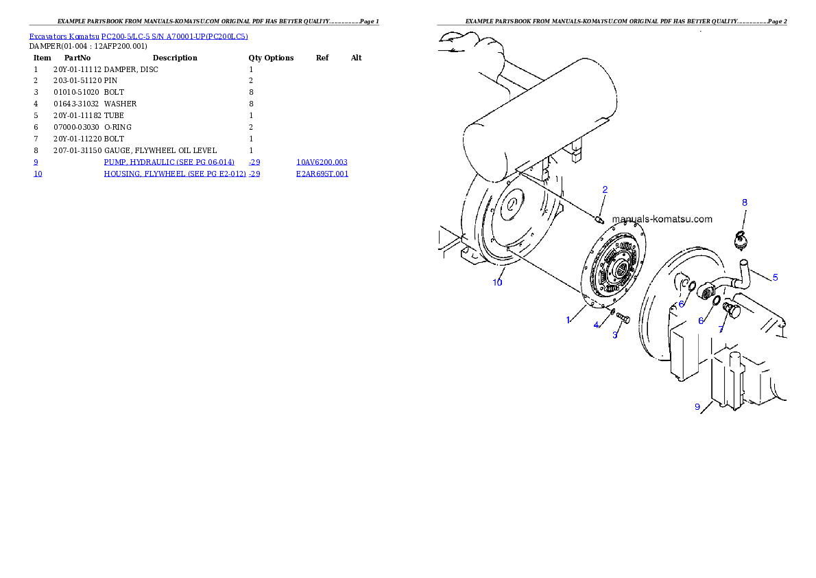 PC200-5/LC-5 S/N A70001-UP Partsbook