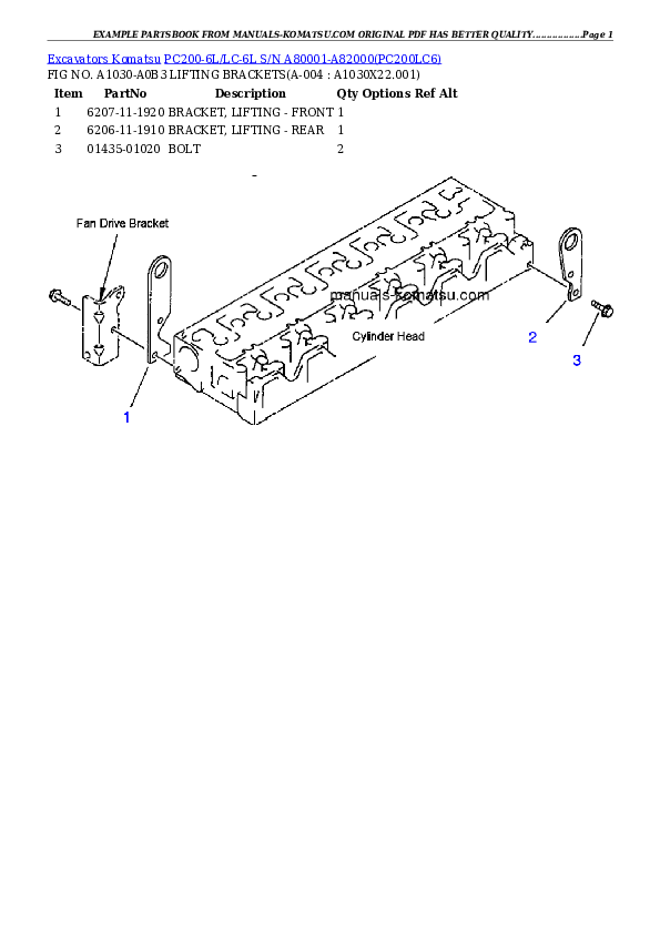 PC200-6L/LC-6L S/N A80001-A82000 Partsbook