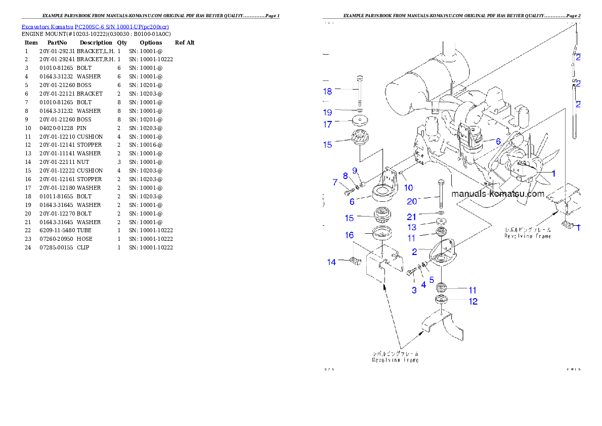 PC200SC-6 S/N 10001-UP Partsbook