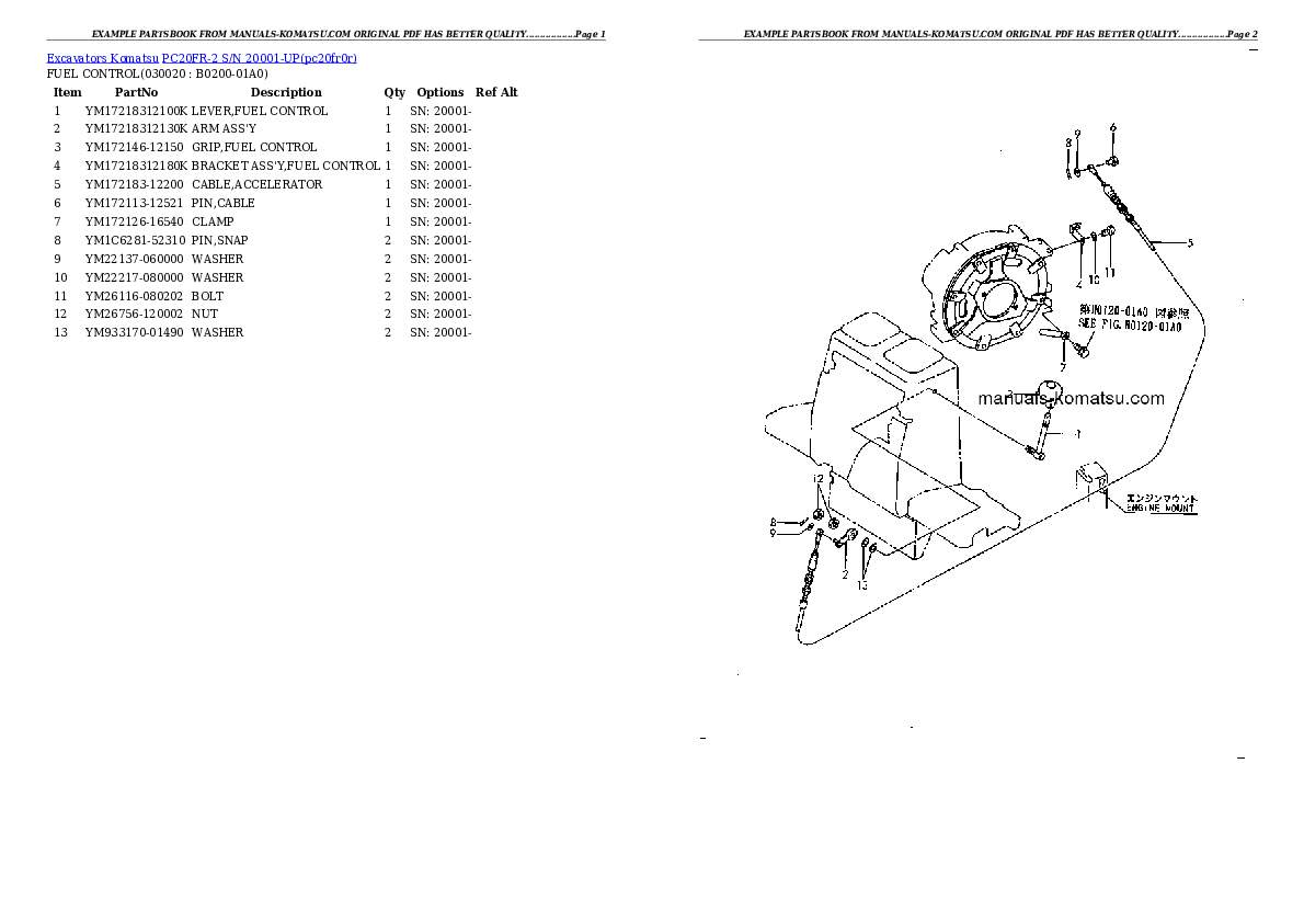 PC20FR-2 S/N 20001-UP Partsbook