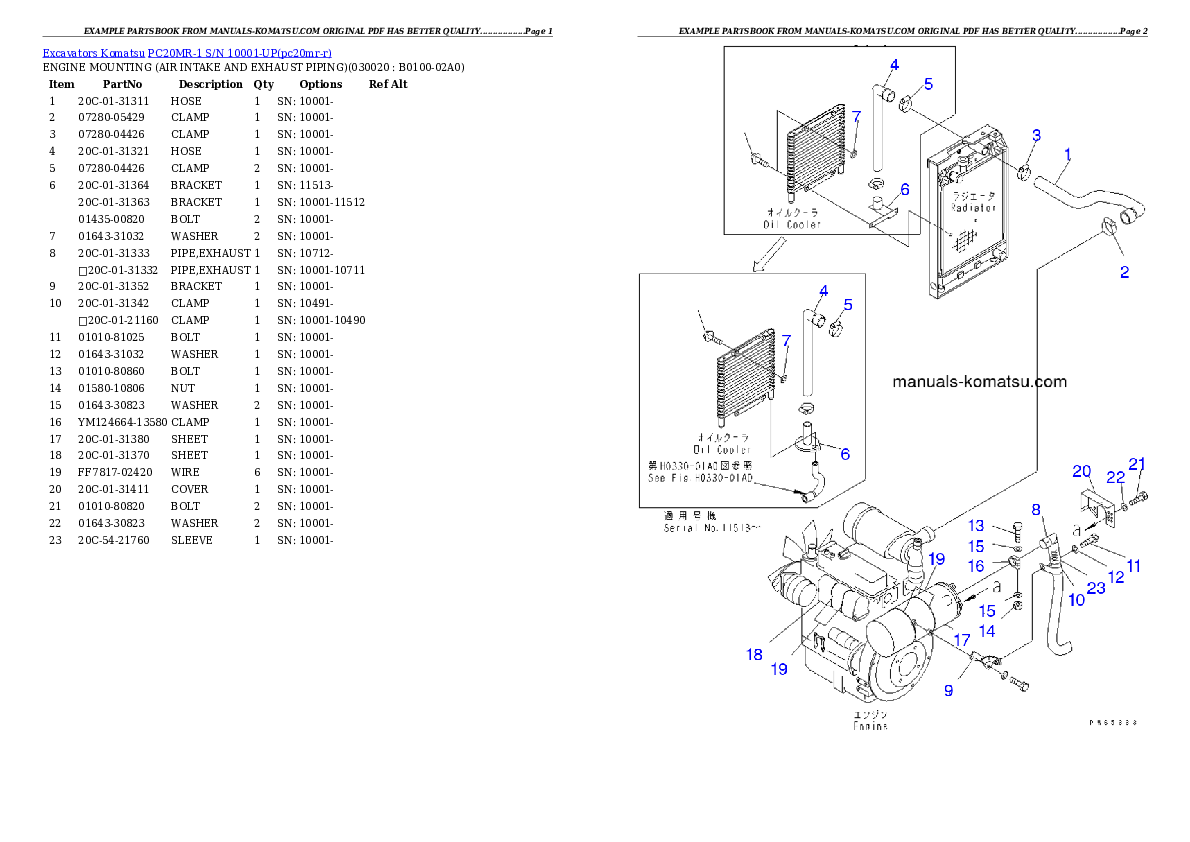 PC20MR-1 S/N 10001-UP Partsbook