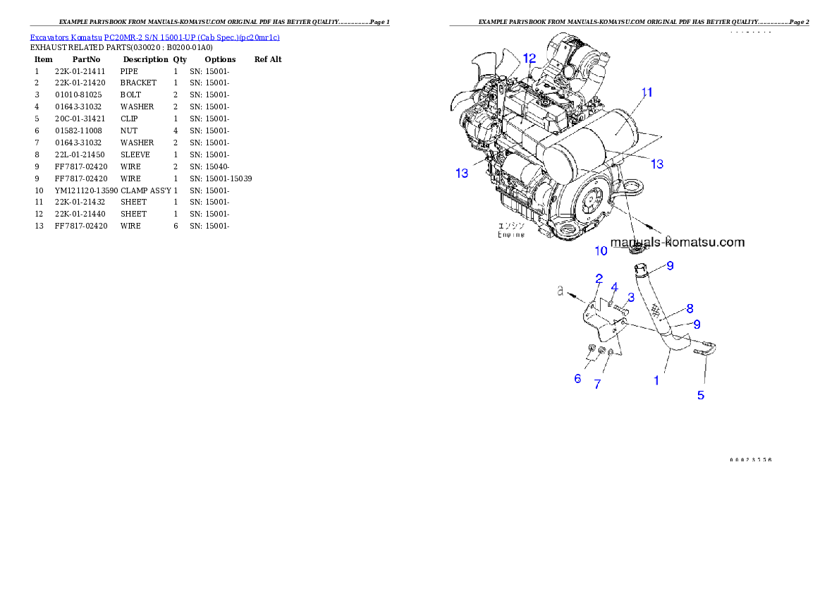 PC20MR-2 S/N 15001-UP (Cab Spec.) Partsbook