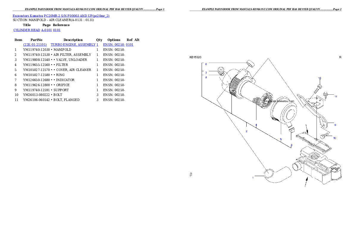 PC20MR-2 S/N F00003 AND UP Partsbook