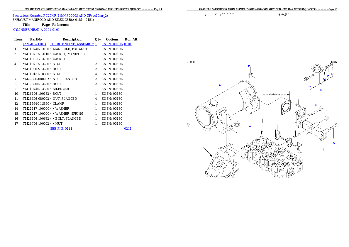 PC20MR-2 S/N F00003 AND UP Partsbook