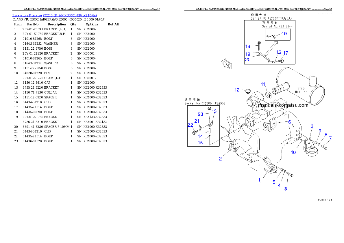 PC210-6K S/N K30001-UP Partsbook