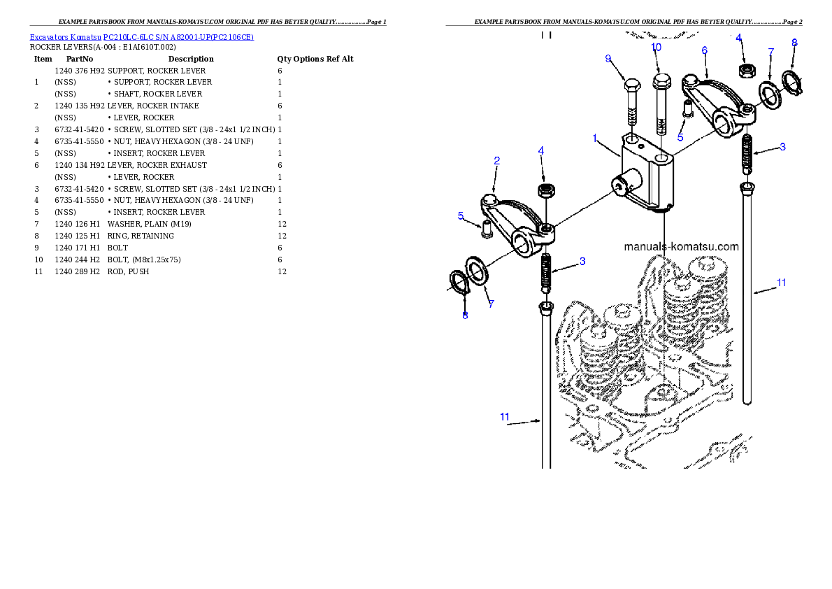 PC210LC-6LC S/N A82001-UP Partsbook