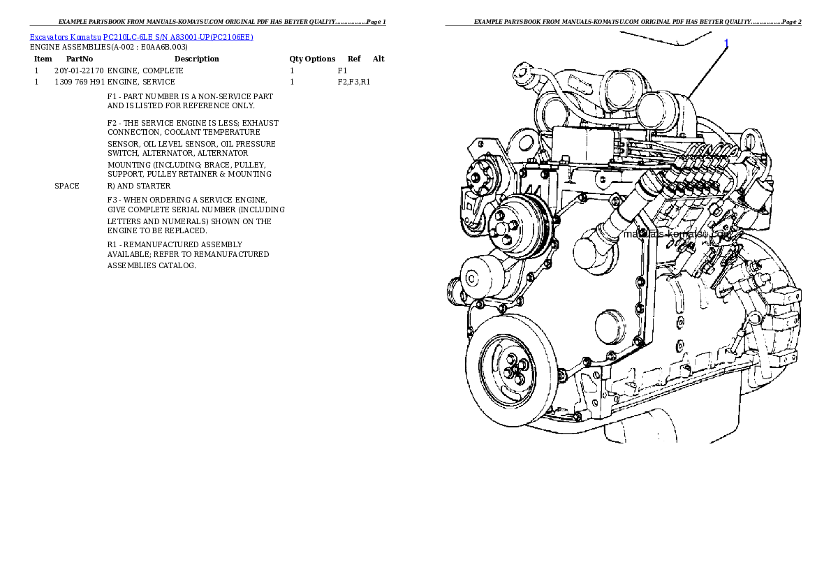 PC210LC-6LE S/N A83001-UP Partsbook