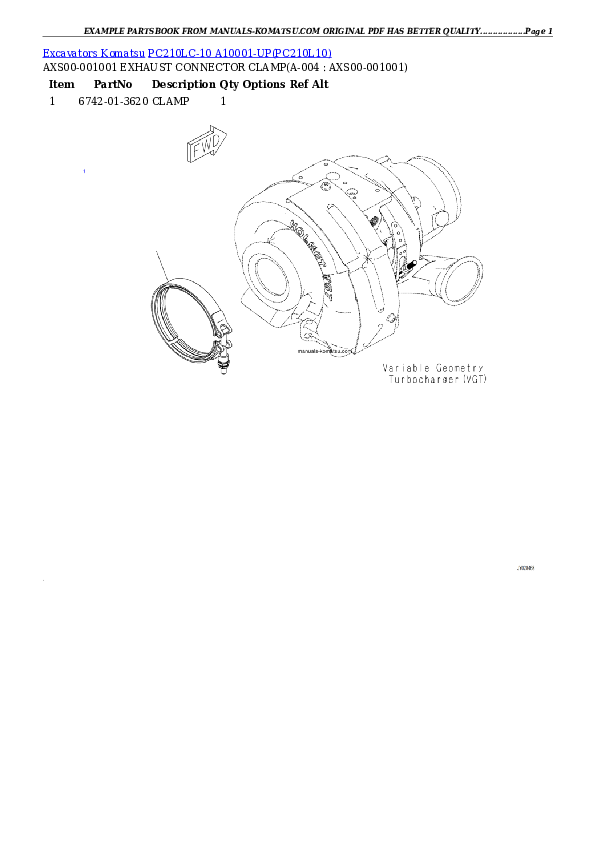 PC210LC-10 A10001-UP Partsbook