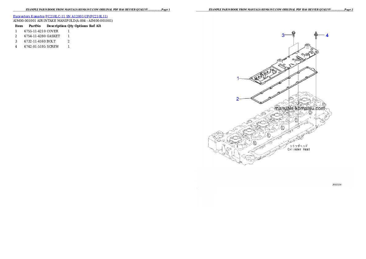 PC210LC-11 SN A12001-UP Partsbook